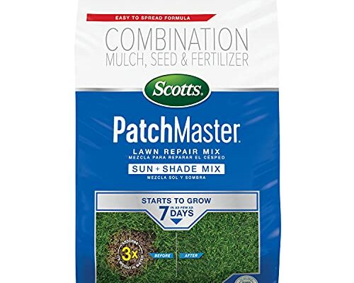 Scotts PatchMaster Lawn Repair Mix Sun + Shade Mix, Combination Grass Seed, Fertilizer, and Mulch, 10 lbs.