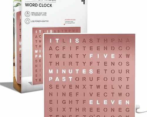 Sharper Image® LED Light-Up Word Clock [Amazon Exclusive] 7.75" Modern Design, Electronic Accent Wall & Desk Clock, USB Power Cord, Contemporary Home & Office Decor, Easy Setup, Housewarming Gift