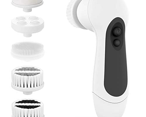 Waterproof Facial Cleansing Spin Brush Set with 5 Exfoliating Brush Heads - Electric Face Scrubber Cleanser Brush by CLSEVXY - Face Brush for Gentle Exfoliation and Deep Scrubbing