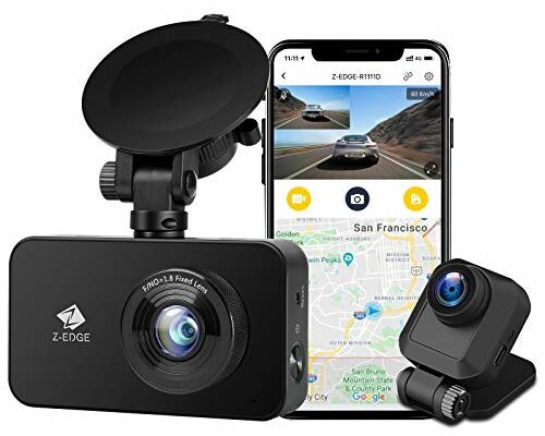 Z-Edge WiFi Dash Cam, 1920x1080P FHD, Front and Rear Dash Cam, Dual Cam, Car DVR, Night Vision, Parking Mode, G-Sensor, Loop Recording